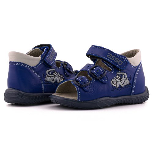 ASSO Sötétkék autó mintás csatos és tépőzáras első lépés szandál