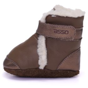ASSO Barna alapon fémes pezsgő fehér béléssel  puhatalpú babacsizma   ASSO Barna alapon fémes pezsgő fehér béléssel  puhatalpú babacsizma