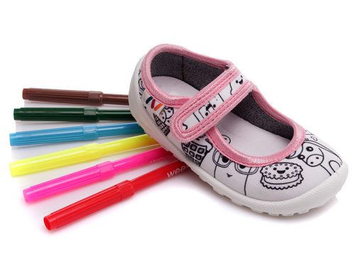 WEESTEP Rózsaszín unikornisos színezhető balerina szobacipő vászoncipő AJÁNDÉK textilfilcekkel